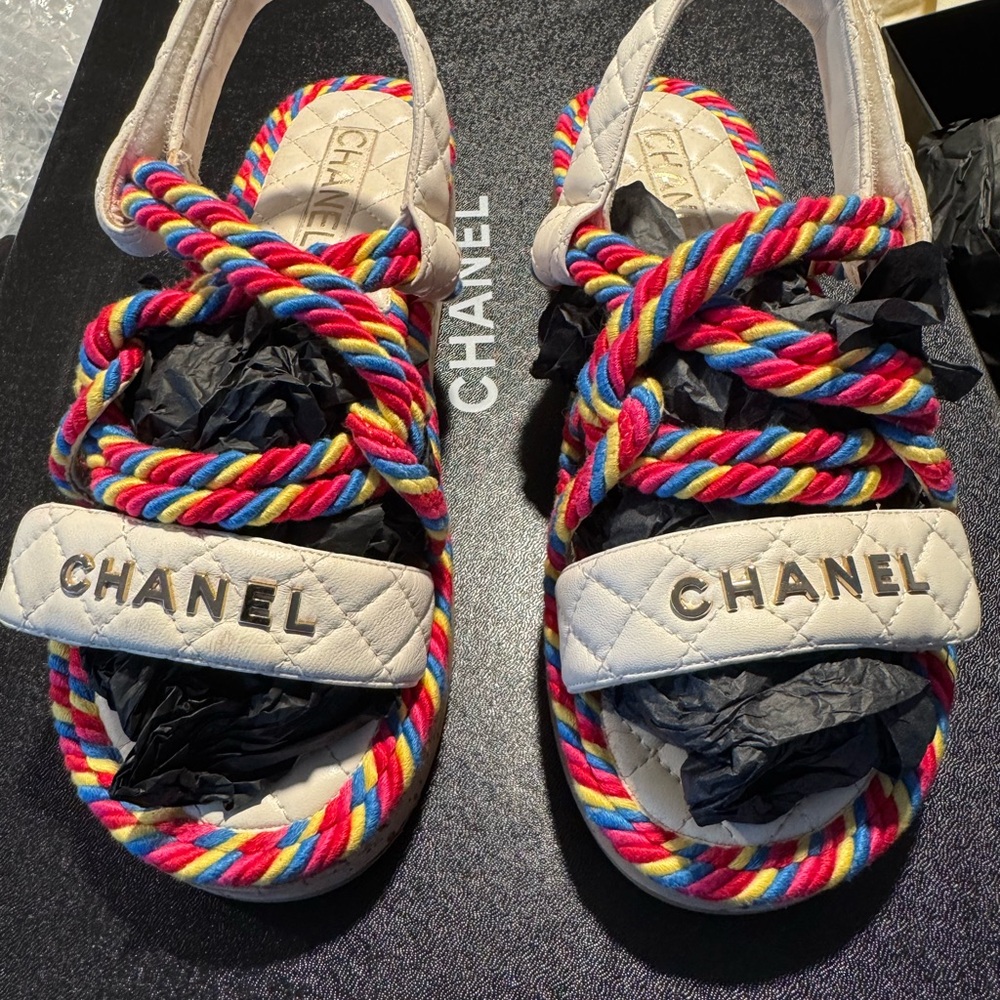 CHANEL Red and Pink Sandals Rope-Style Design